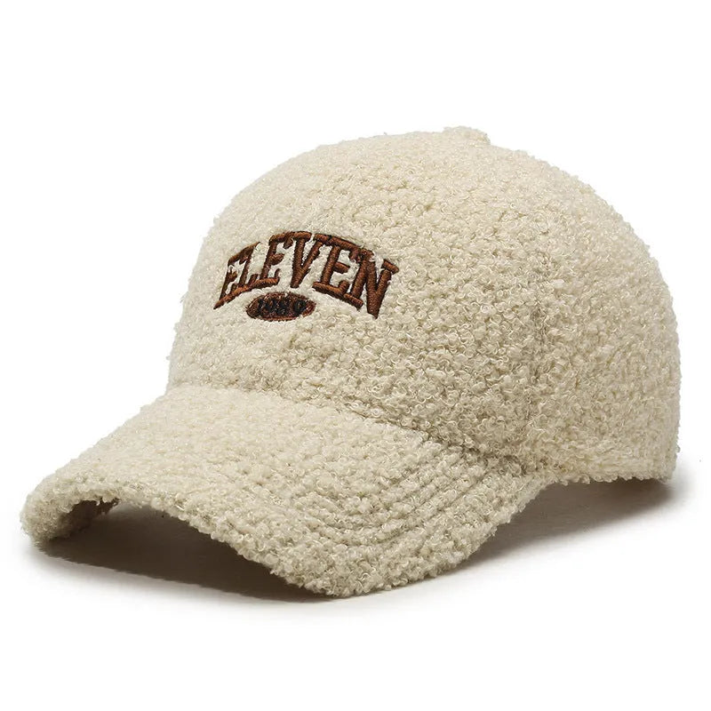 Winter lambskin baseball cap with adjustable strap in seven colour options