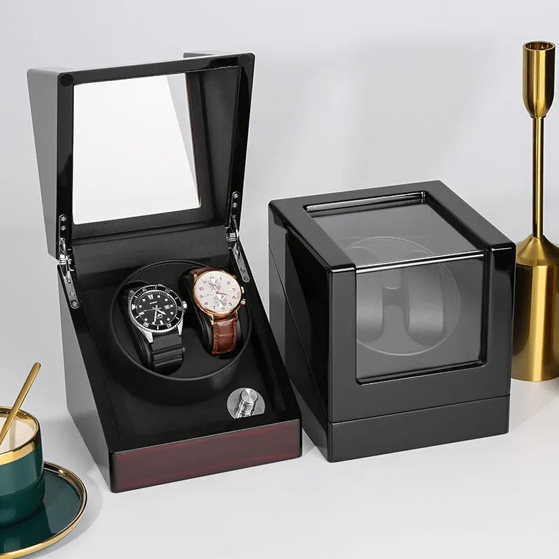 W136D-BT watch winder in red piano lacquer with transparent acrylic front, five-speed adjustment, Japan Mabuchi movement, 16x16x17.5cm