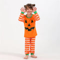 Orange cartoon print polyester family pajama set with top and trousers for Halloween