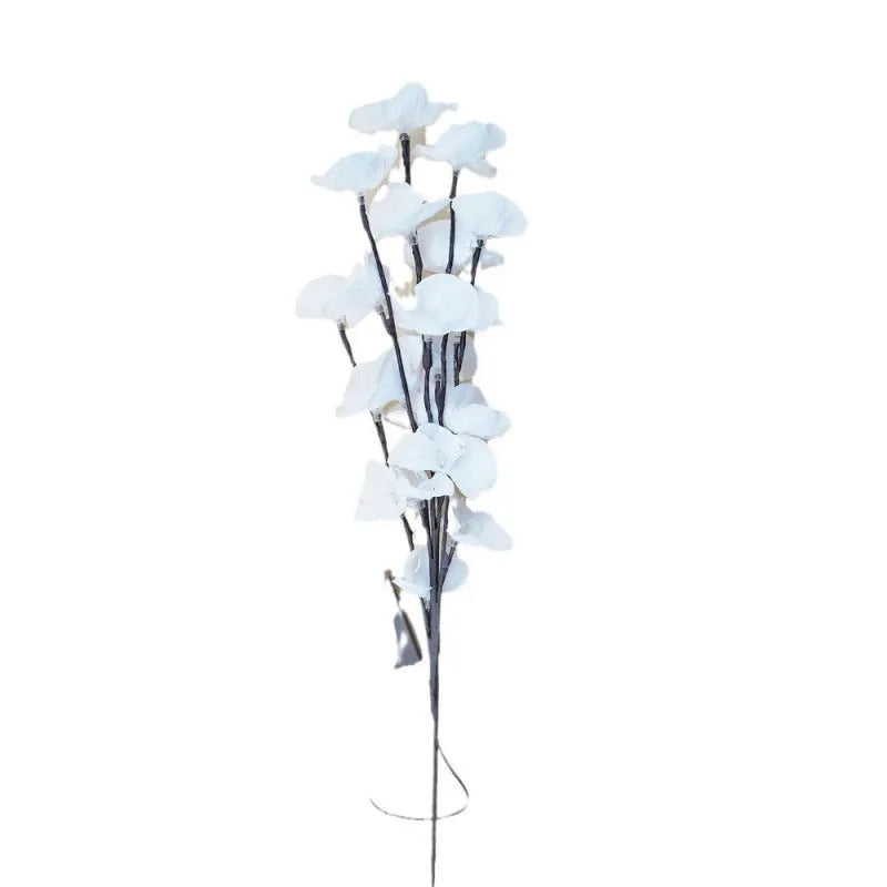 Pink fabric phalaenopsis flower on a 65 cm plastic LED branch light for bedroom decor.