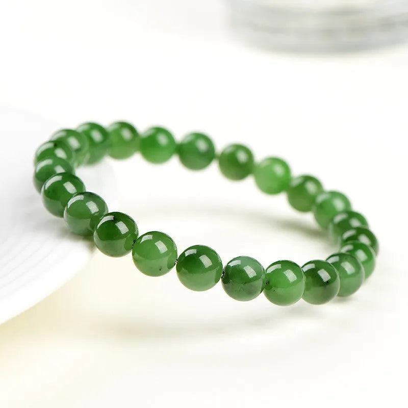 Natural jasper ball bracelet with polished Hetian jade beads in multiple size options