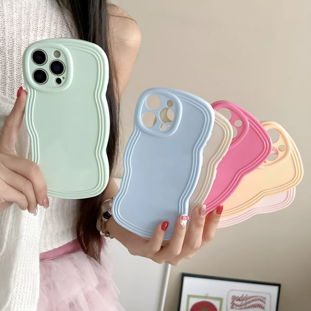 Wave pattern soft TPU iPhone case in cream candy colour options