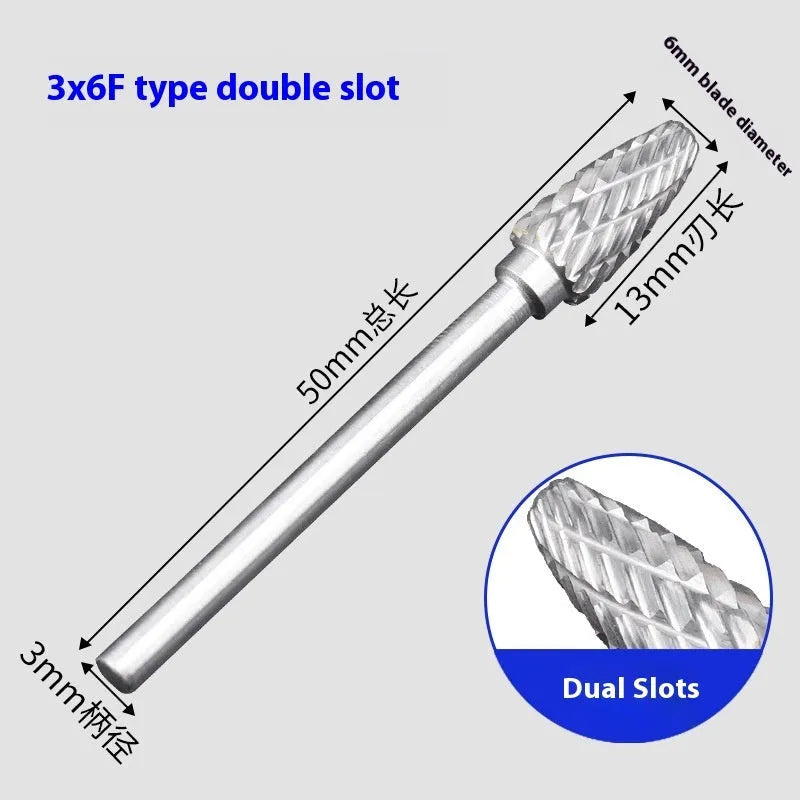 Tungsten steel alloy rotary file with F-shaped cutter for grinding engraving and milling applications