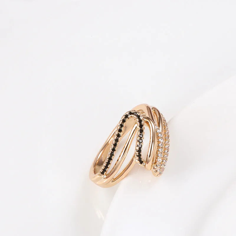 Women's copper fashion ring with micro-inlaid zircon stones and electroplating finish in sizes 6-11