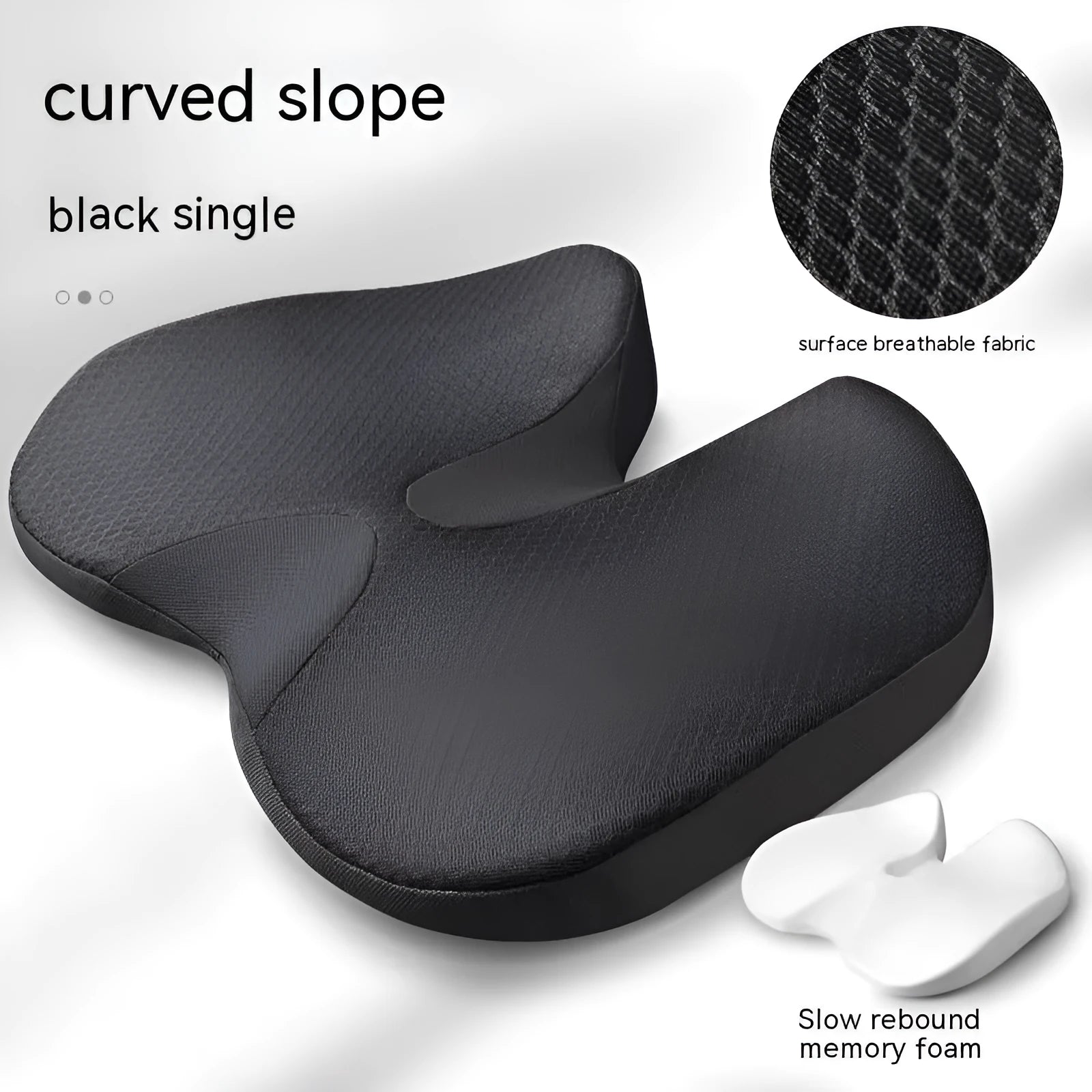 Curved bevel anal support seat cushion in solid colour on a car seat.