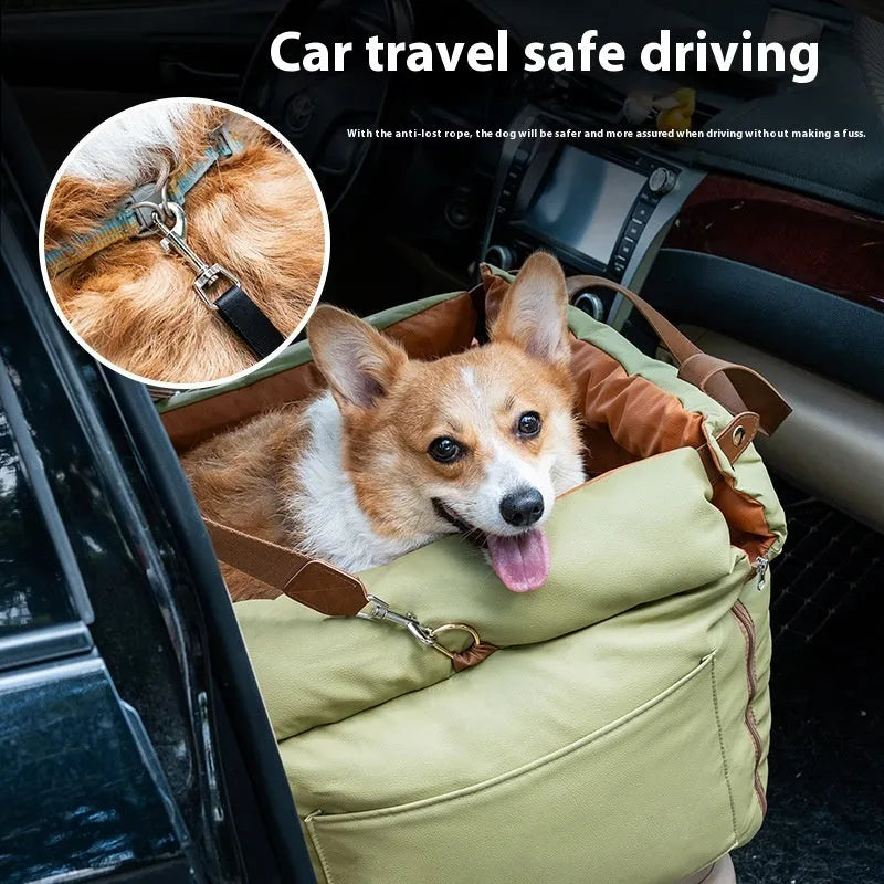 Portable cloth car kennel for cats in dark blue, size 55cm long by 50cm wide by 45cm high.