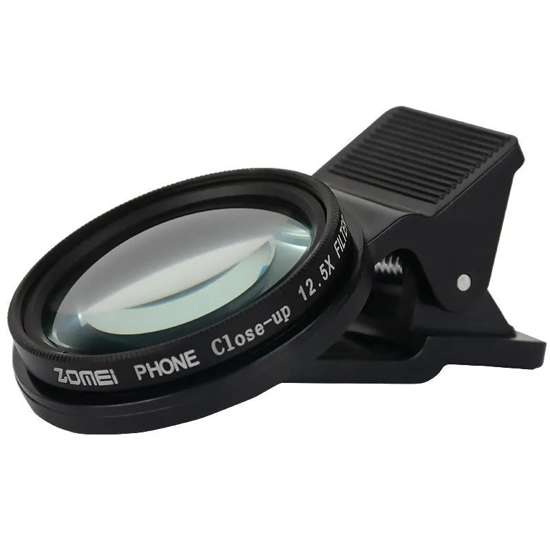 Smartphone macro close-up lens with 37mm diameter aluminum alloy frame and clip attachment
