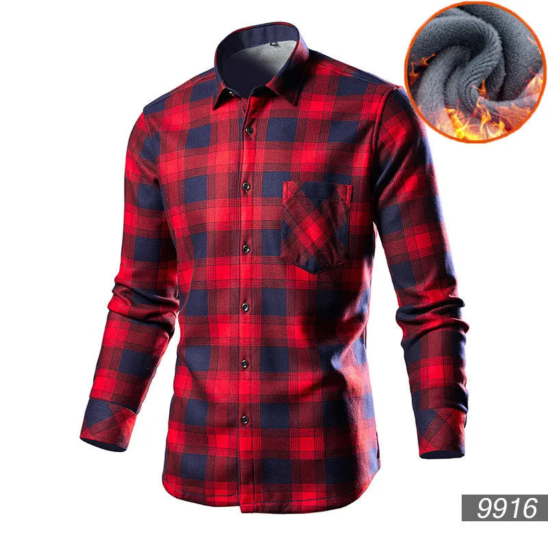 Man wearing a solid-colour fleece-lined cotton blend cardigan shirt in a loose, casual fit.