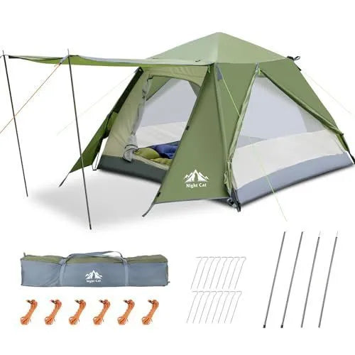 Dark green automatic pop-up camping tent for 2 people with instant frame setup