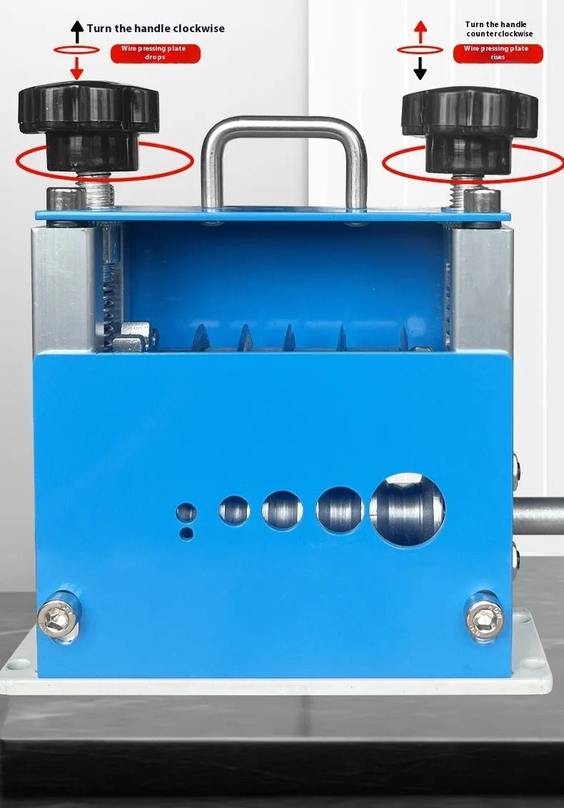 SD-017 manual handheld wire stripping machine shown from the side.