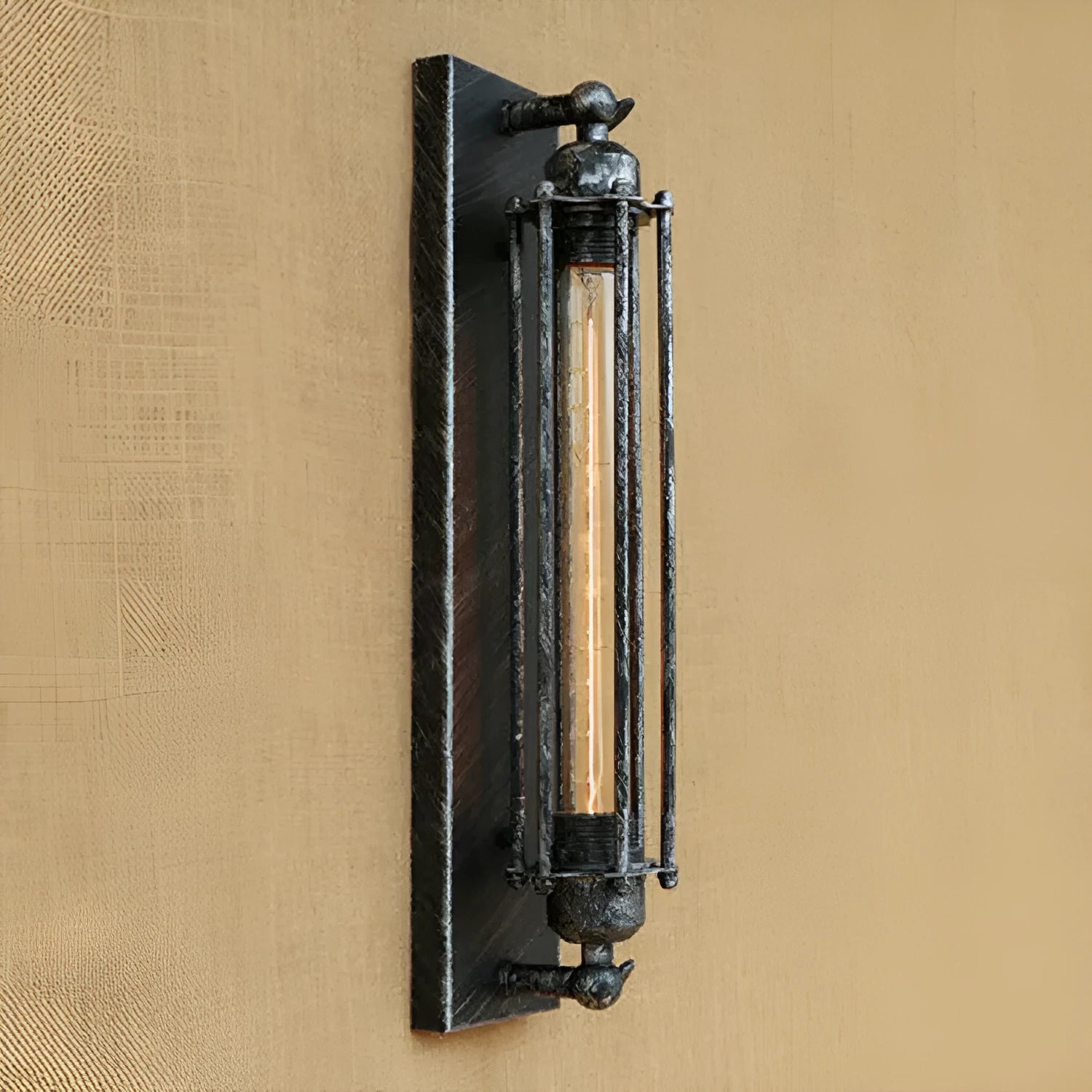 Industrial style retro flute wall lamp made of iron in black, bronze, rust, or silver finish.