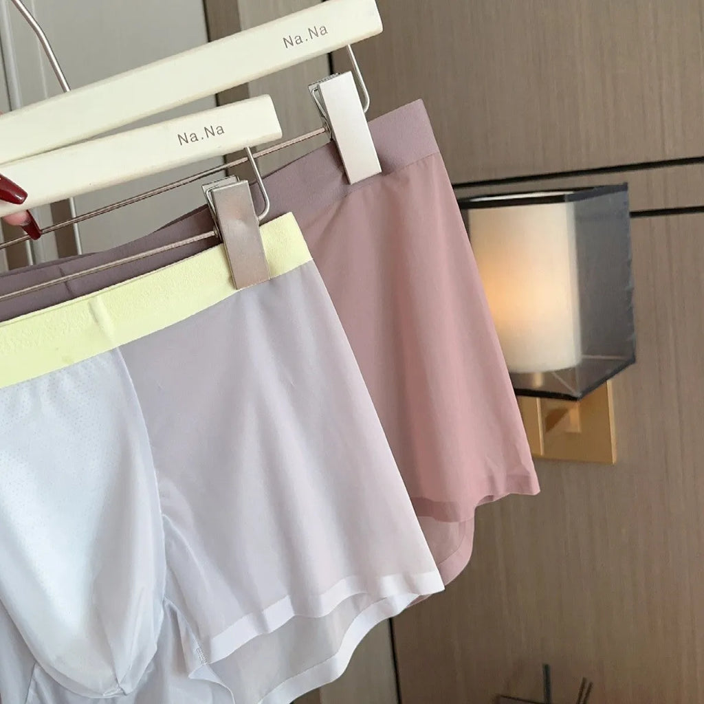 Ultra-thin nude colour men's boxers with antibacterial honeycomb crotch in ice silk fabric.