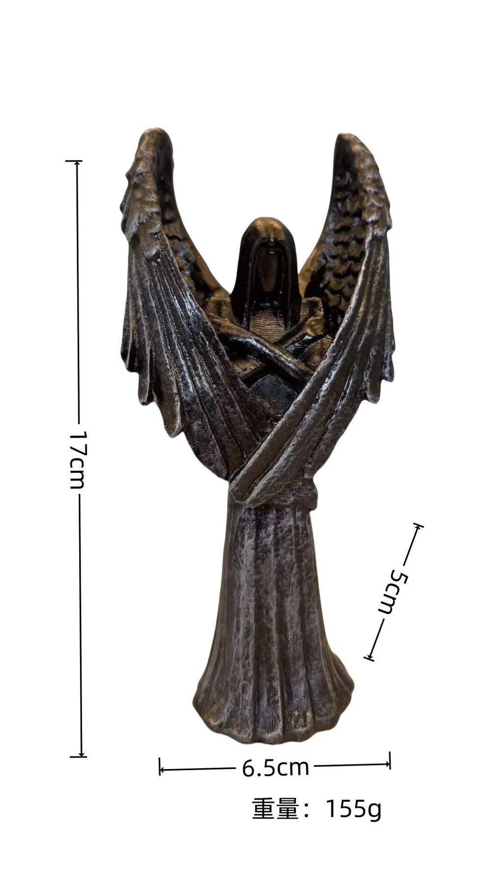 Dark Angel resin decorative statue ornament measuring 6.5 by 5 by 17 centimetres.