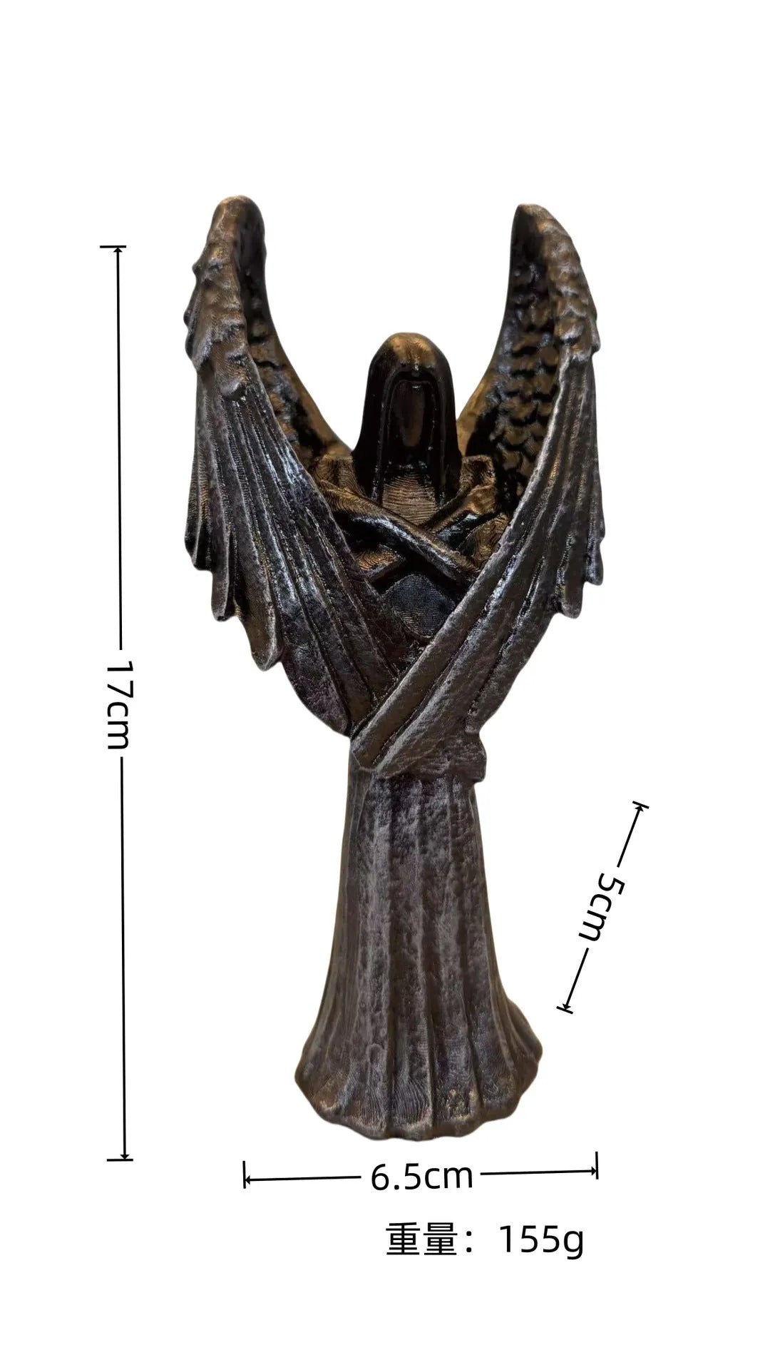 Dark Angel resin decorative statue ornament measuring 6.5 by 5 by 17 centimetres.