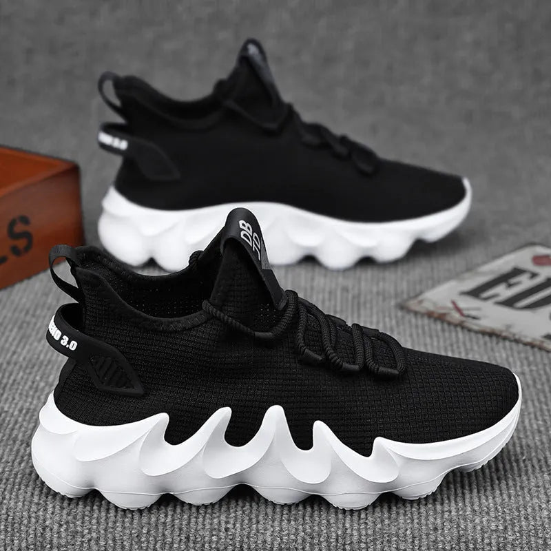 Men's grey lightweight sock-like sports shoes with flat heel and lace-up front