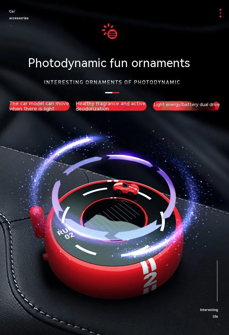 Round solar-powered car aromatherapy decoration with light sensor in modern design