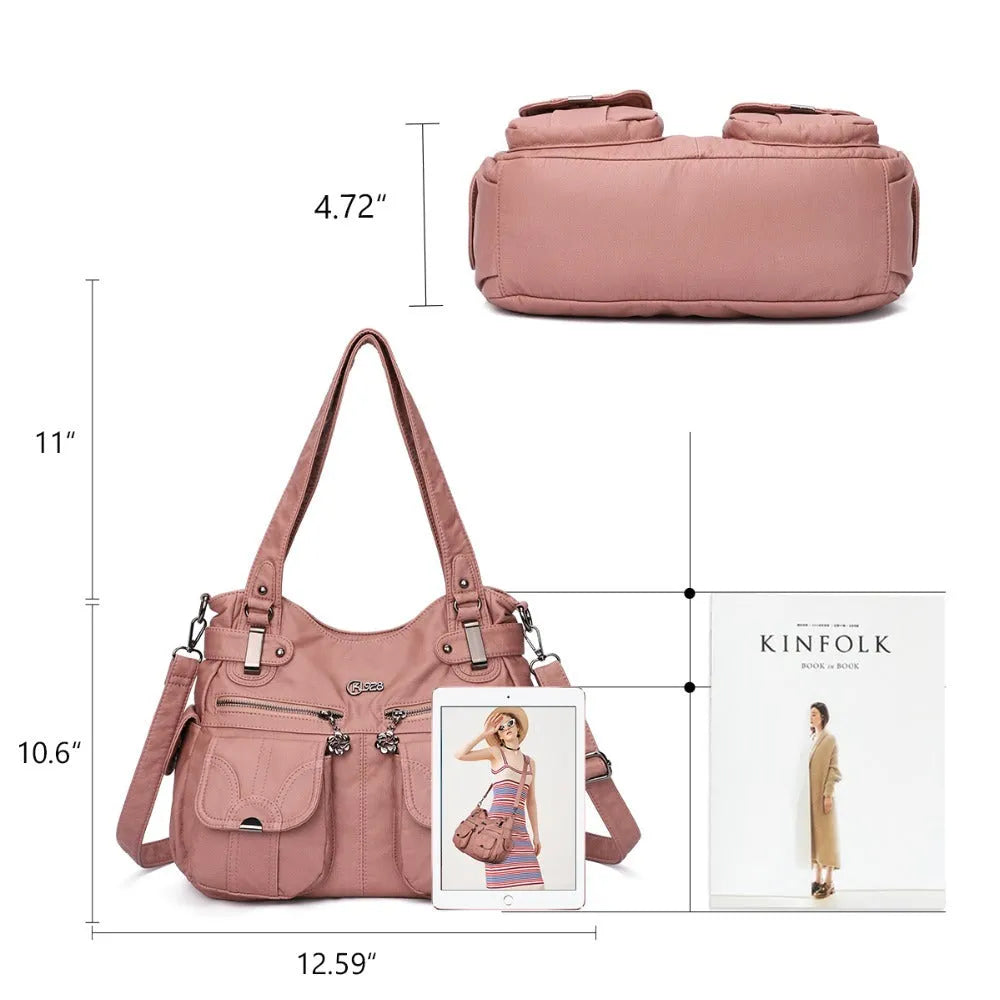Fashion ladies soft PU leather messenger bag with zipper pocket crossbody casual tote in horizontal square shape