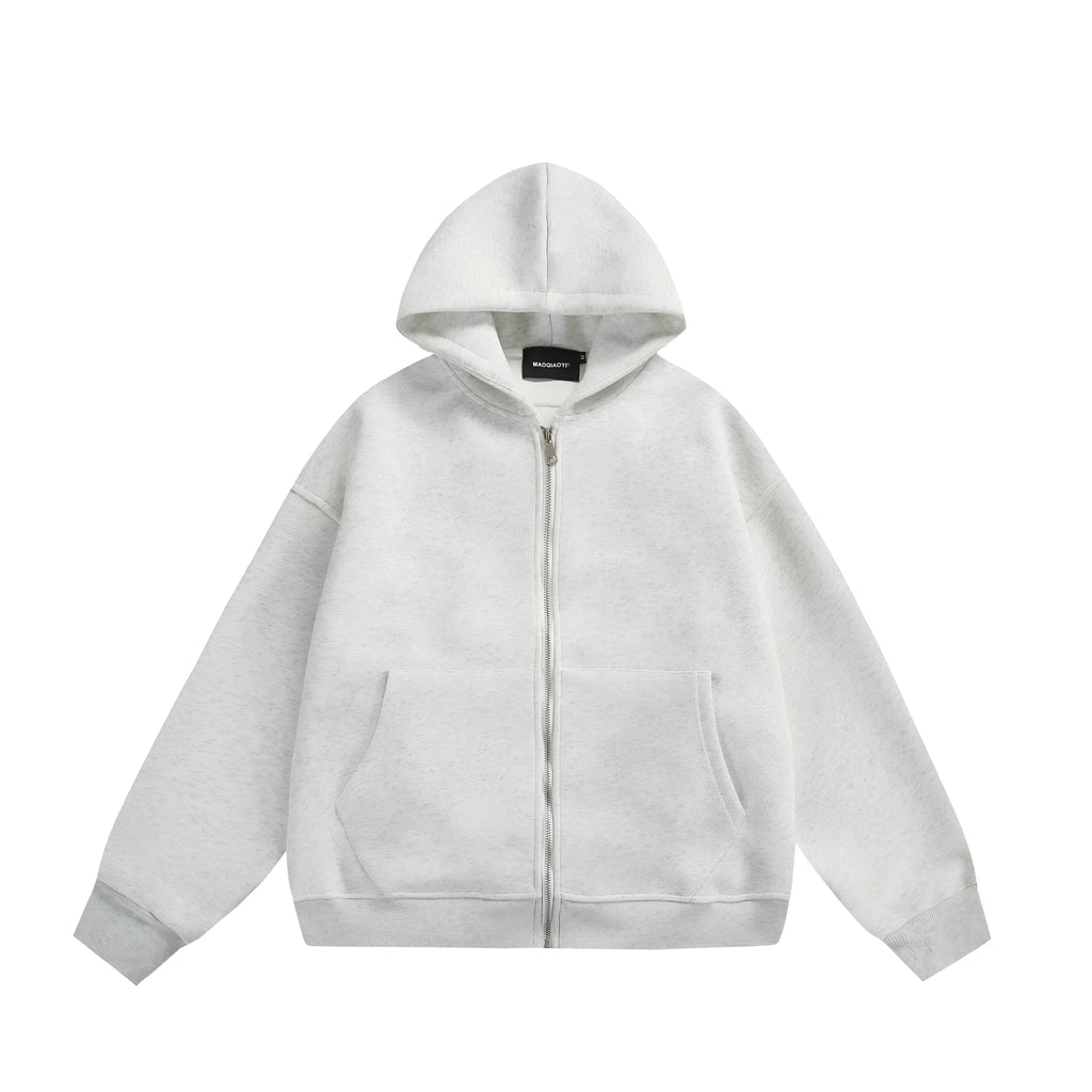 Cotton blend cardigan coat with loose fit, small bag design on back, in black or melange grey colour