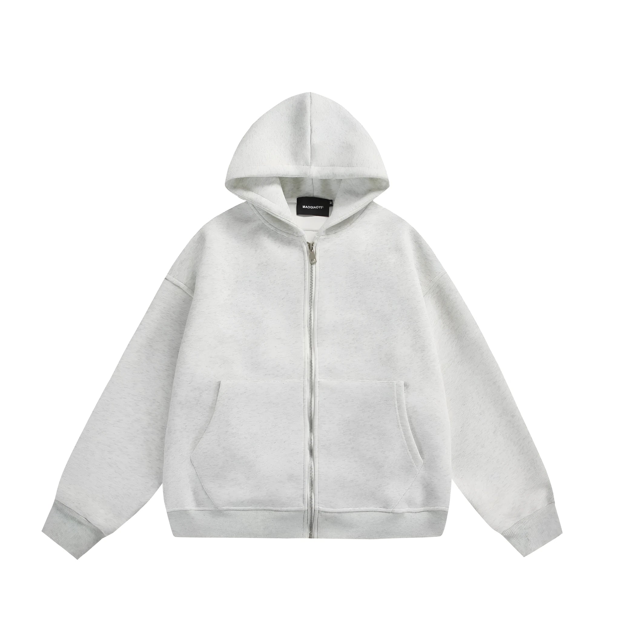 Cotton blend cardigan coat with loose fit, small bag design on back, in black or melange grey colour