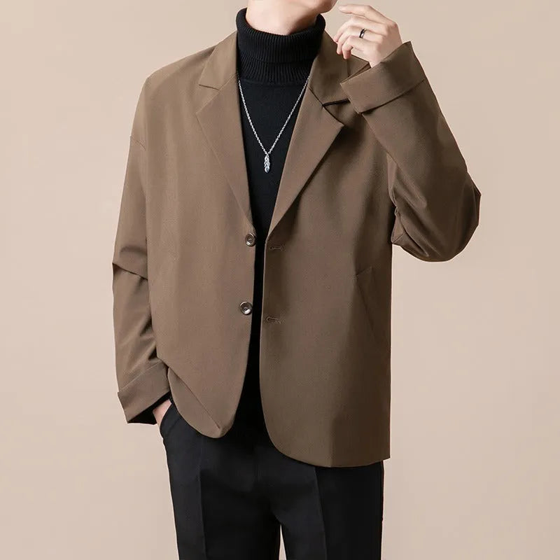 Men's loose fit casual suit jacket in chemical fibre blend fabric available in multiple colours