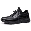 Black men's casual business shoes with round toe and leather stitching details