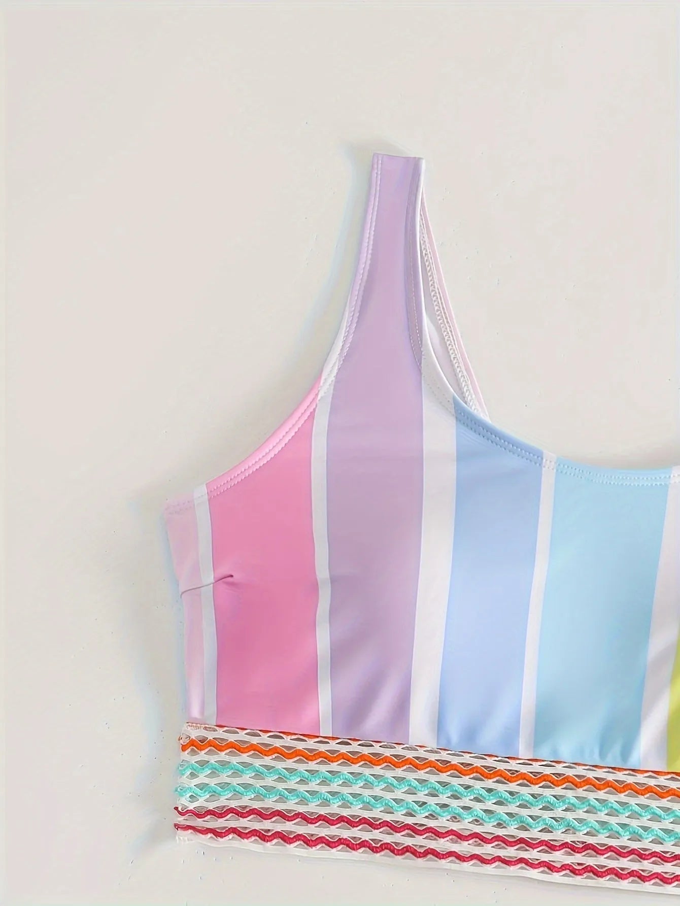 Women's striped sports bikini set with spandex lining, shown in picture colour.