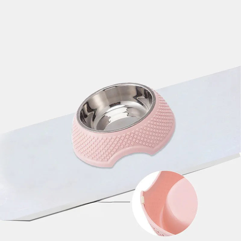 Stainless steel pet bowl with non-slip base in blue green pink colour options