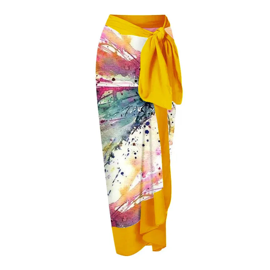 Yellow women's conservative one-piece swimsuit with high neckline and tummy control design
