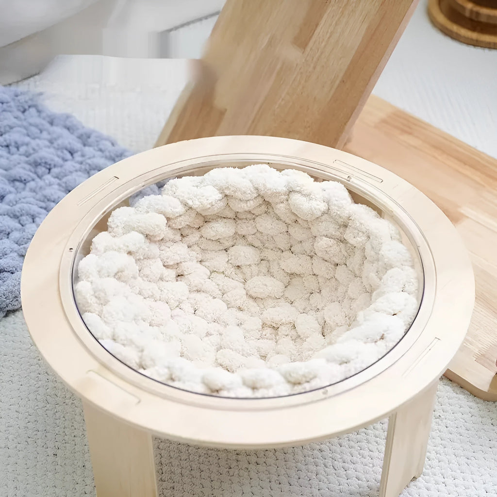 Hand-woven thermal knitting pet mat in cream colour with chenille wool texture, suitable for dogs and cats