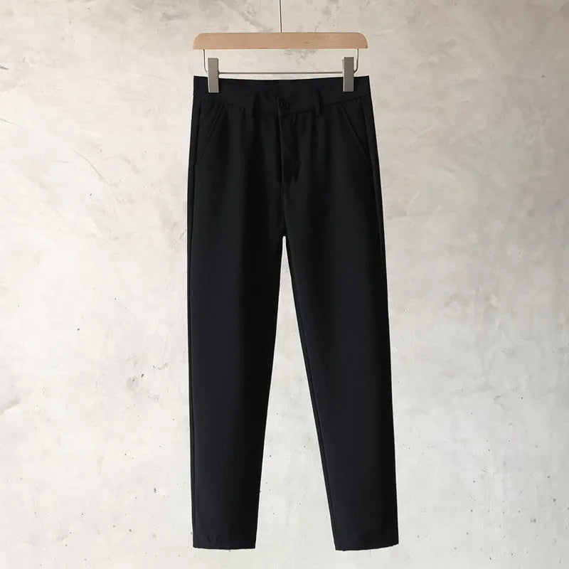 Boys slim straight trousers in wool blend fabric with tapered leg and straight opening