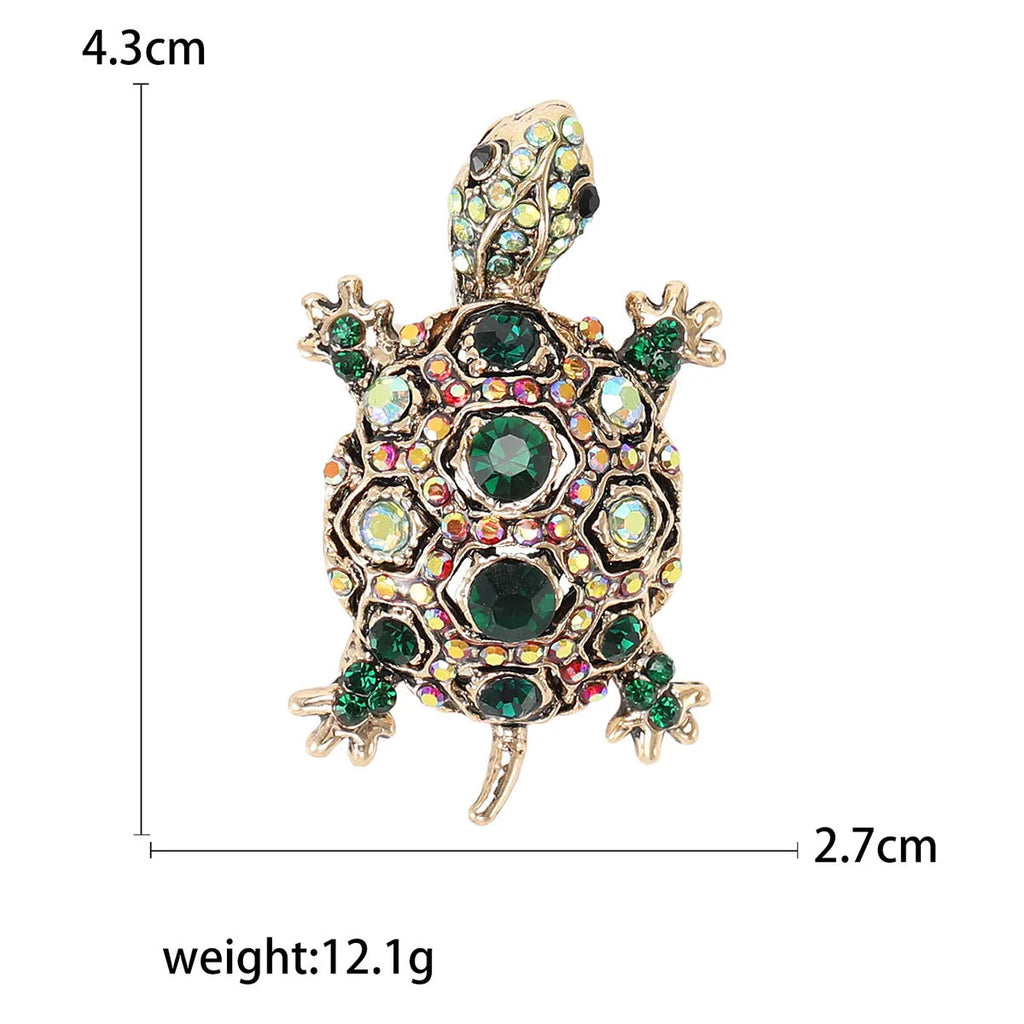 Retro turtle design fashion brooch with rhinestone decoration in blue, green or red colour options