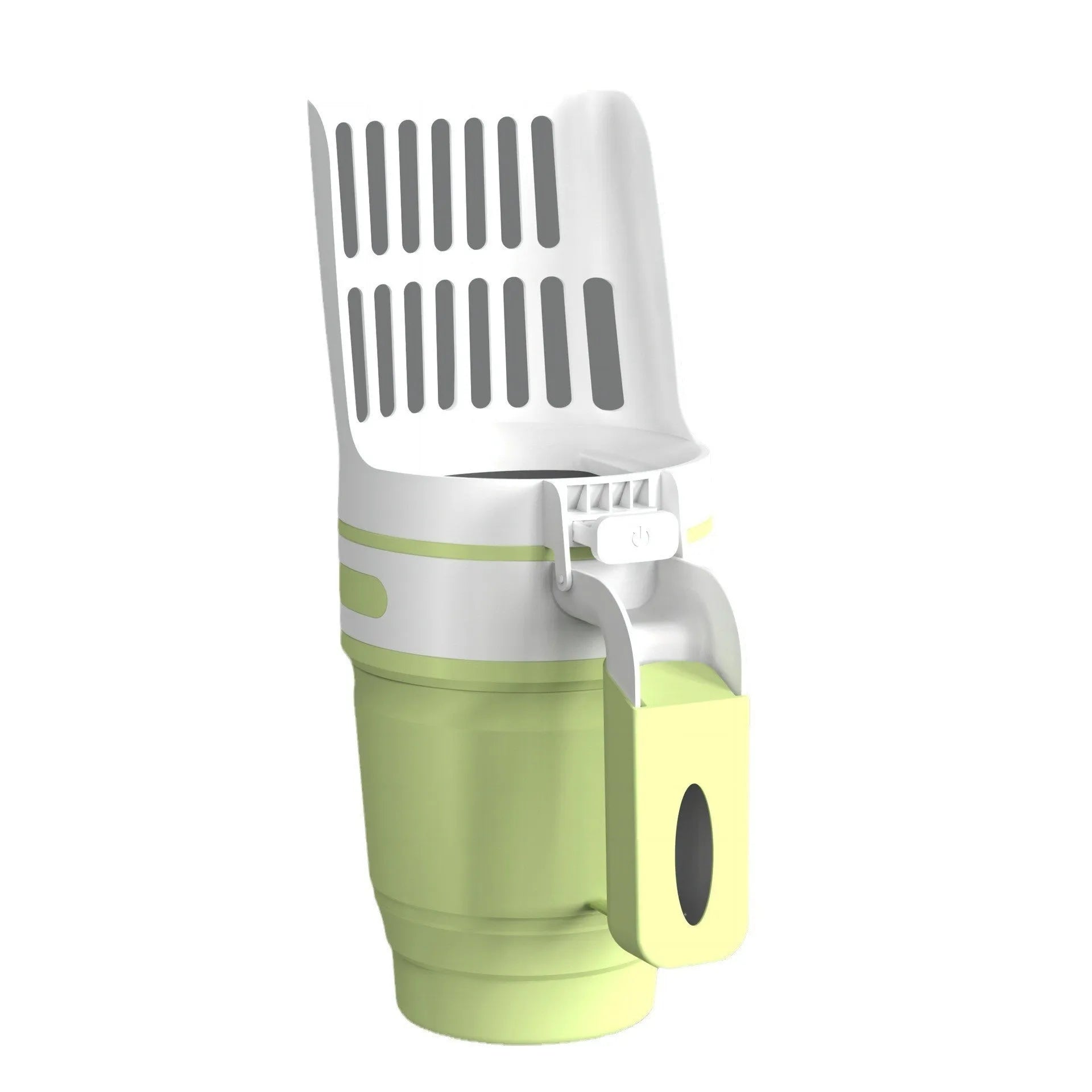 Grey foldable cat litter scoop with integrated waste canister and refill bags