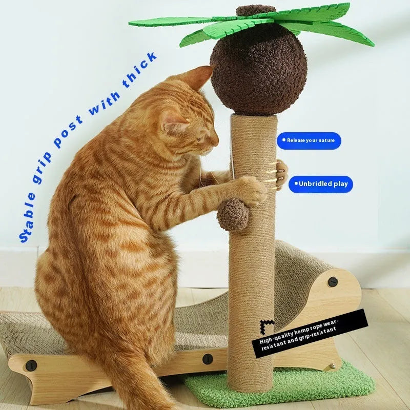 Wooden beach chair style cat climbing frame with a scratch board and hemp mat.