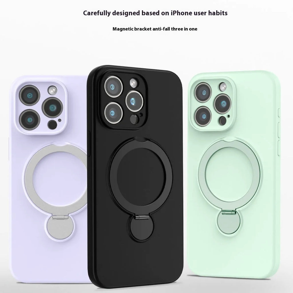 Liquid silicone magnetic bracket phone case for iPhone 13 to 16 series in Graphite Black