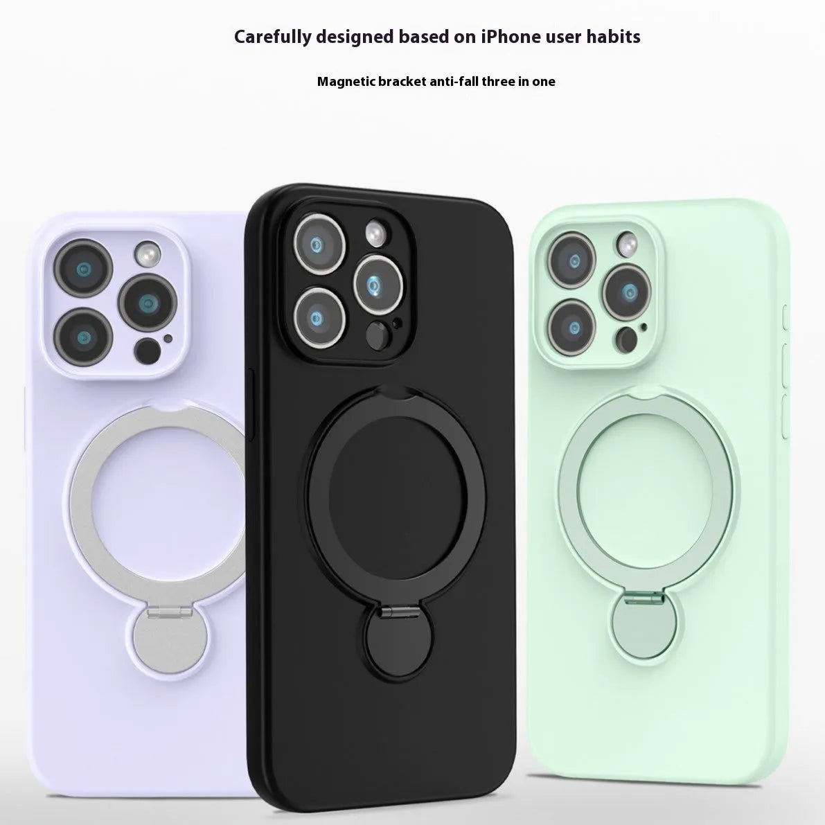 Liquid silicone magnetic bracket phone case for iPhone 13 to 16 series in Graphite Black