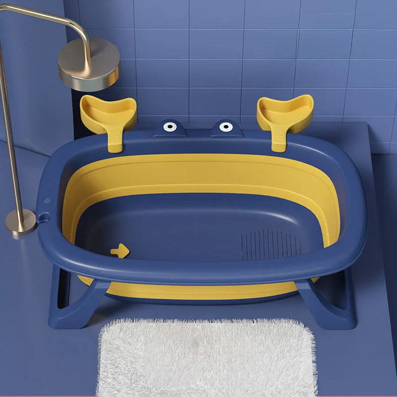 Blue foldable portable pet bath tub for small dogs and cats on a non-slip base.