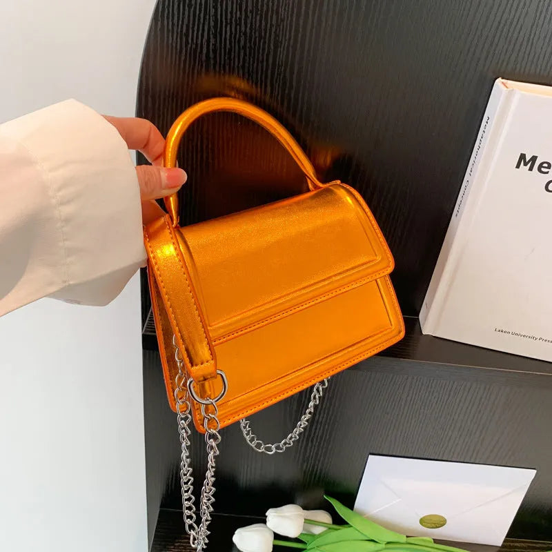 Retro PU crossbody shoulder bag in horizontal square shape with sewing line details