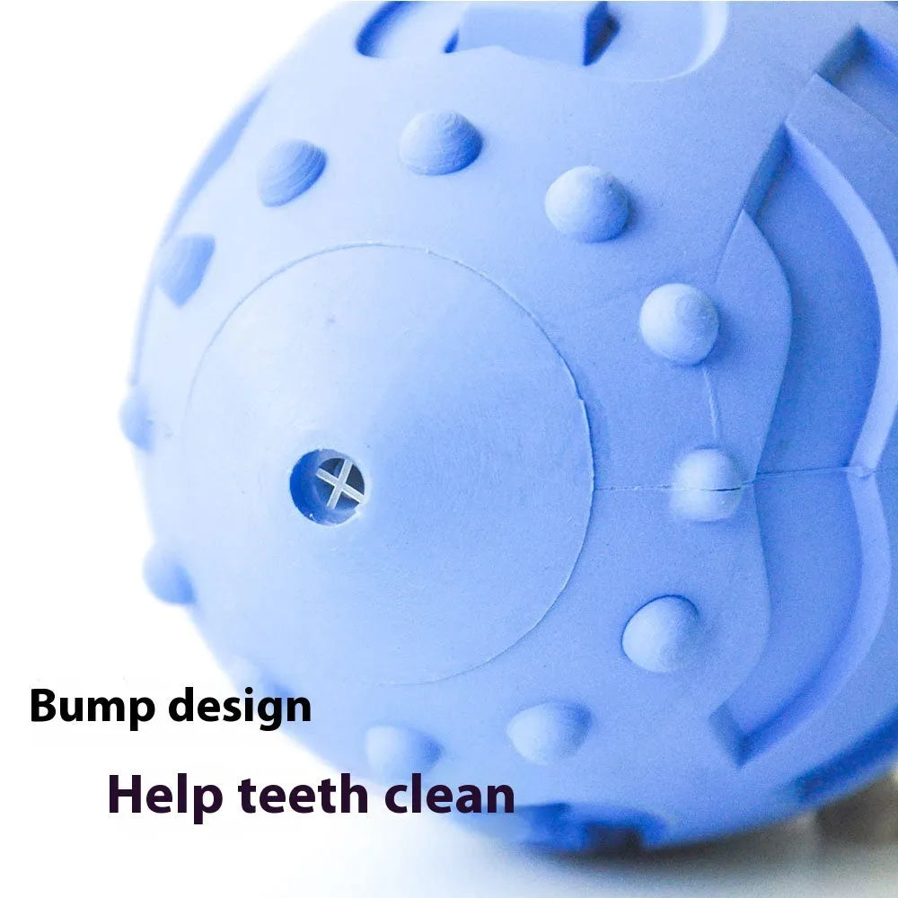 Bite-resistant rubber rugby dog toy in light green or blue with vocal features for interactive training