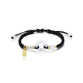 DIY woven unisex bracelet with peach blossom and peace buckle design in black, green, or pink.