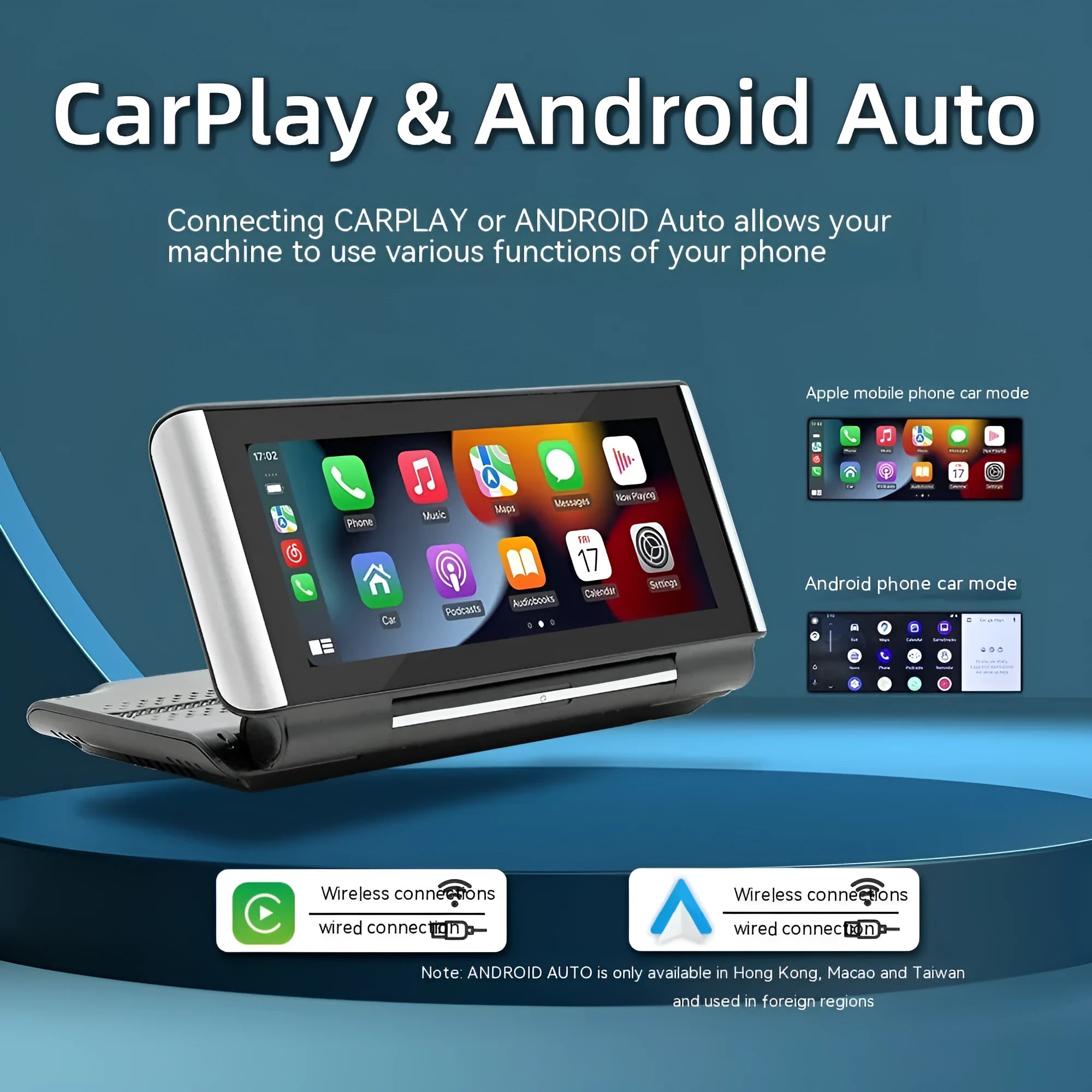 6.86 inch wireless Carplay MP5 player for car dashboard with cables