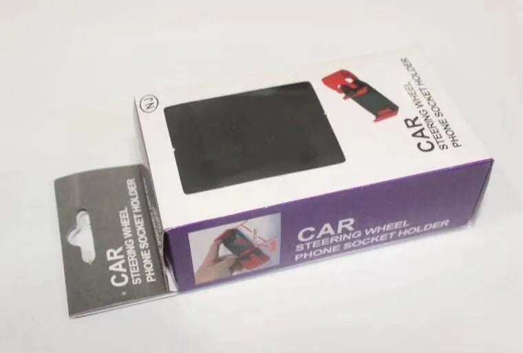 Steering wheel mobile phone holder in five colour options showing compact 75mm ABS construction