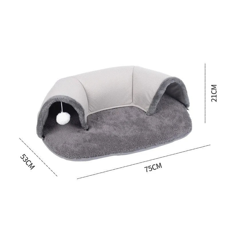 Oval plush cat tunnel nest with artificial leather and cotton velvet in small size