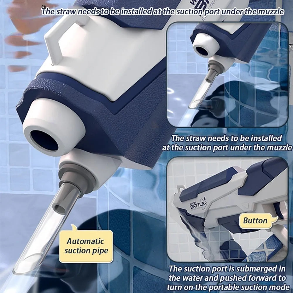 Electric automatic water absorption water gun in blue or pink with 358ml capacity and USB charging