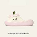 Pair of fruit-themed cartoon EVA flip flop sandals for parent-child home wear on a light background.