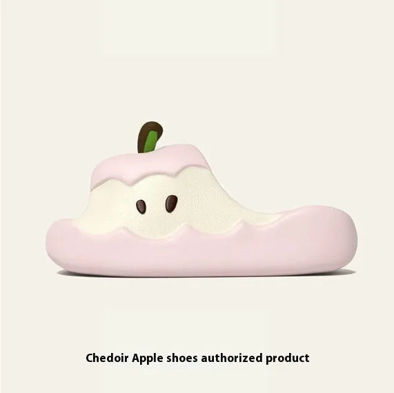 Pair of fruit-themed cartoon EVA flip flop sandals for parent-child home wear on a light background.