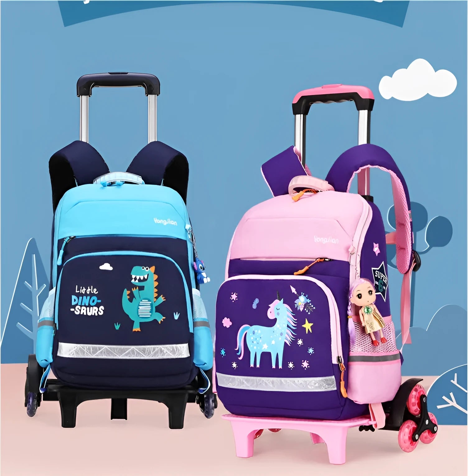 Korean detachable trolley backpack for elementary school students in red or black