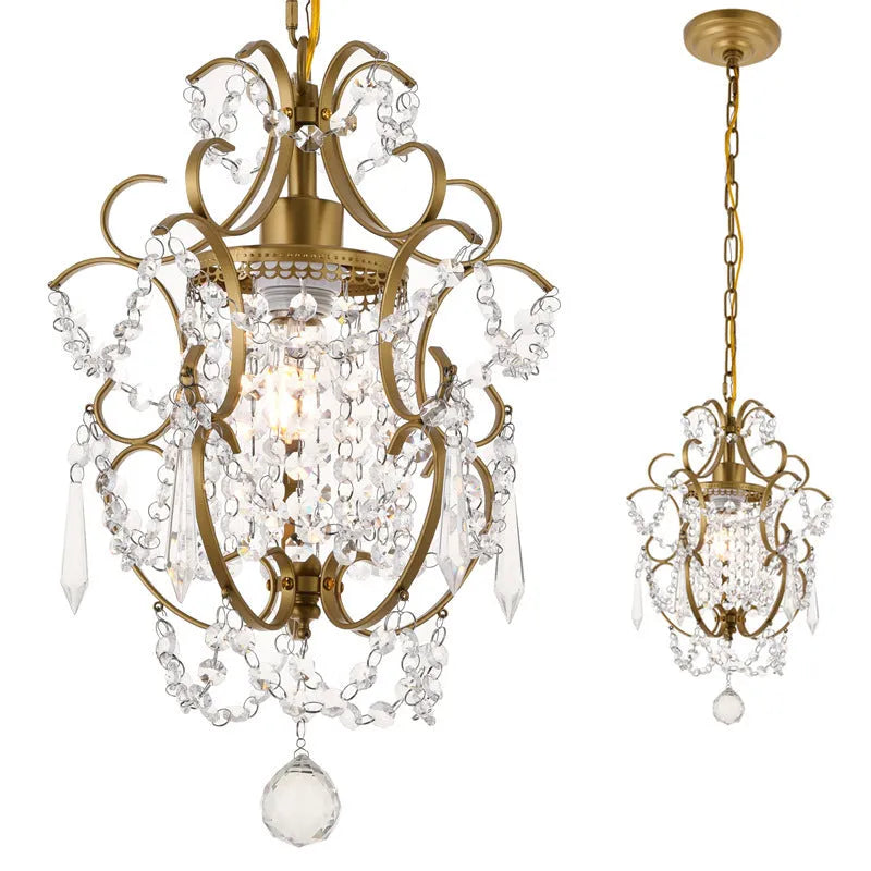 Small crystal chandelier with iron body in chrome finish, 27x27x33cm, adjustable height, LED light source