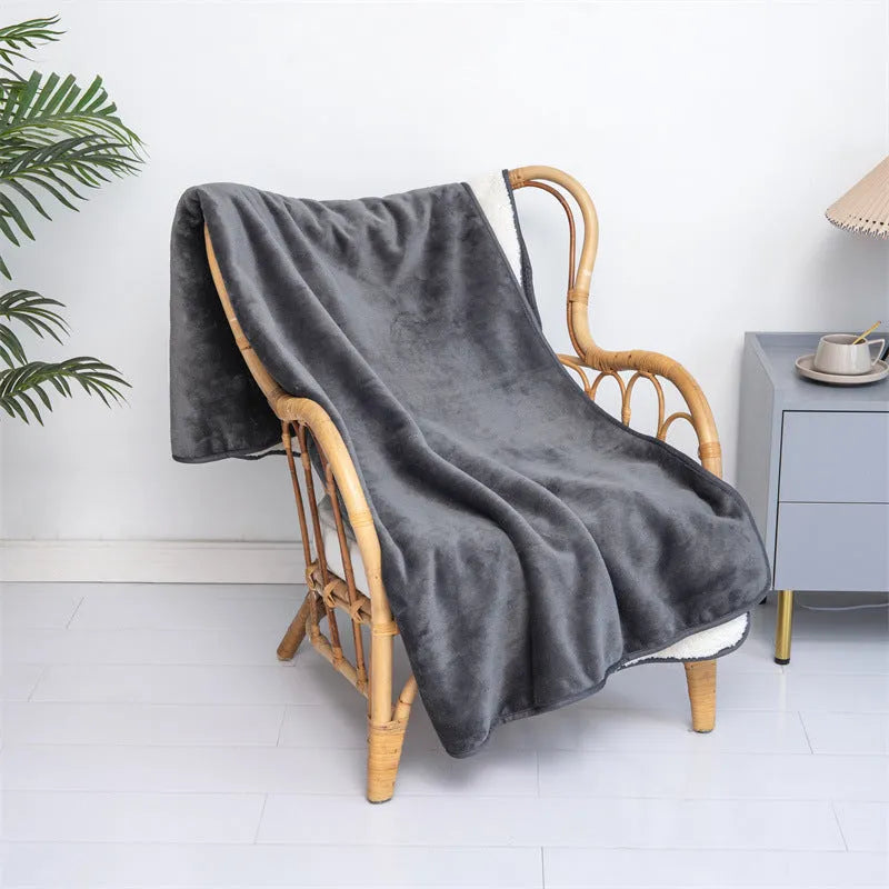 Gray lambswool pet waterproof blanket with cloth surface and waterproof backing