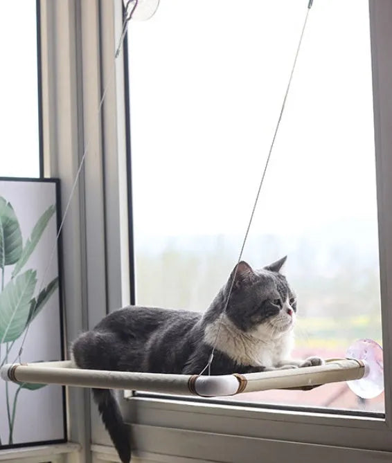 Cat hammock nest 55x35cm with suction cup mounting, mesh cloth surface, off-white or small black mesh