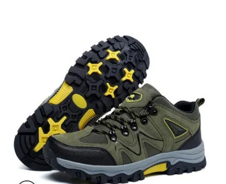 Men's outdoor sports suede low top hiking shoes in solid colour with rubber sole